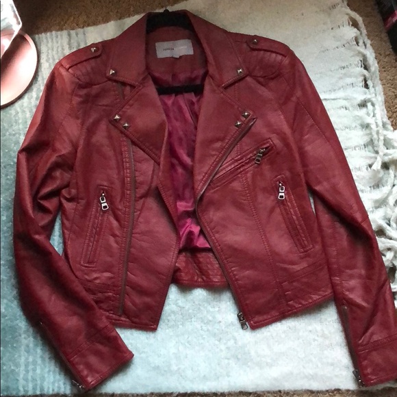 Foreign Exchange Jackets & Blazers - Foreign Exchange Burgandy Leather Jacket